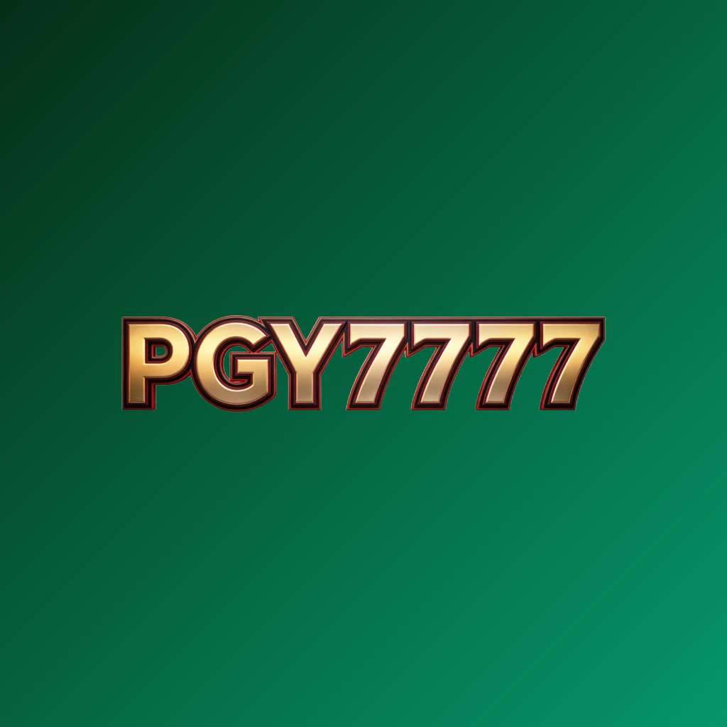 Luxury casino logo for PGY7777 featuring rich gold gradient text with red and black accents, elegant lights, and a high-end entertainment style on a transparent background in a horizontal rectangular wordmark format